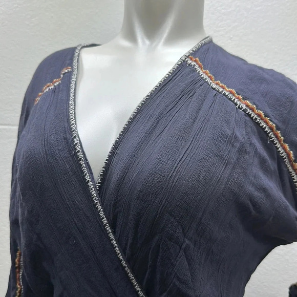 Free People Delilah Embroidered Wrap Mini Dress Midnight Blue Size XS - Picture 10 of 11